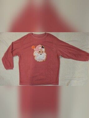 NWOT Pink Retro Santa Ribbed Christmas Top XL Glitter Applique Holiday Shirt